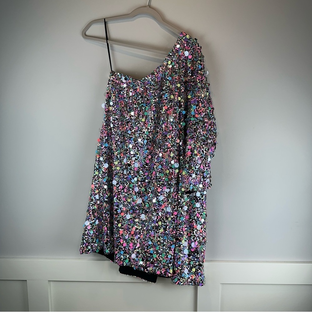 Stella Nova Anthropologie Neon Pastel Sequin Ajo Lou One Shoulder Mini Dress 10